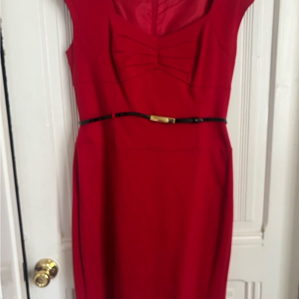 Tahari Red Midi Dress with Black Belt